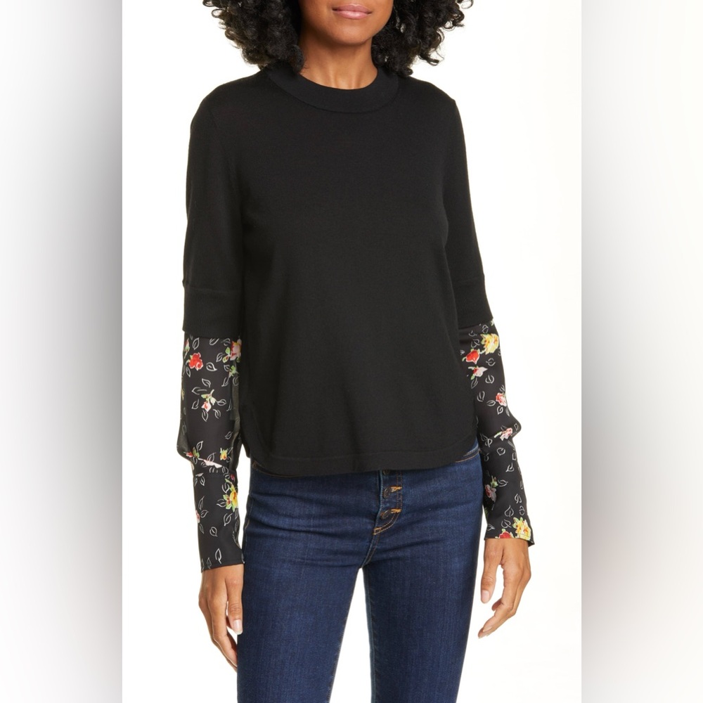 Veronica Beard Women’s XS Roscoe Mixed Media Floral Merino Wool Silk Sweater Y2K